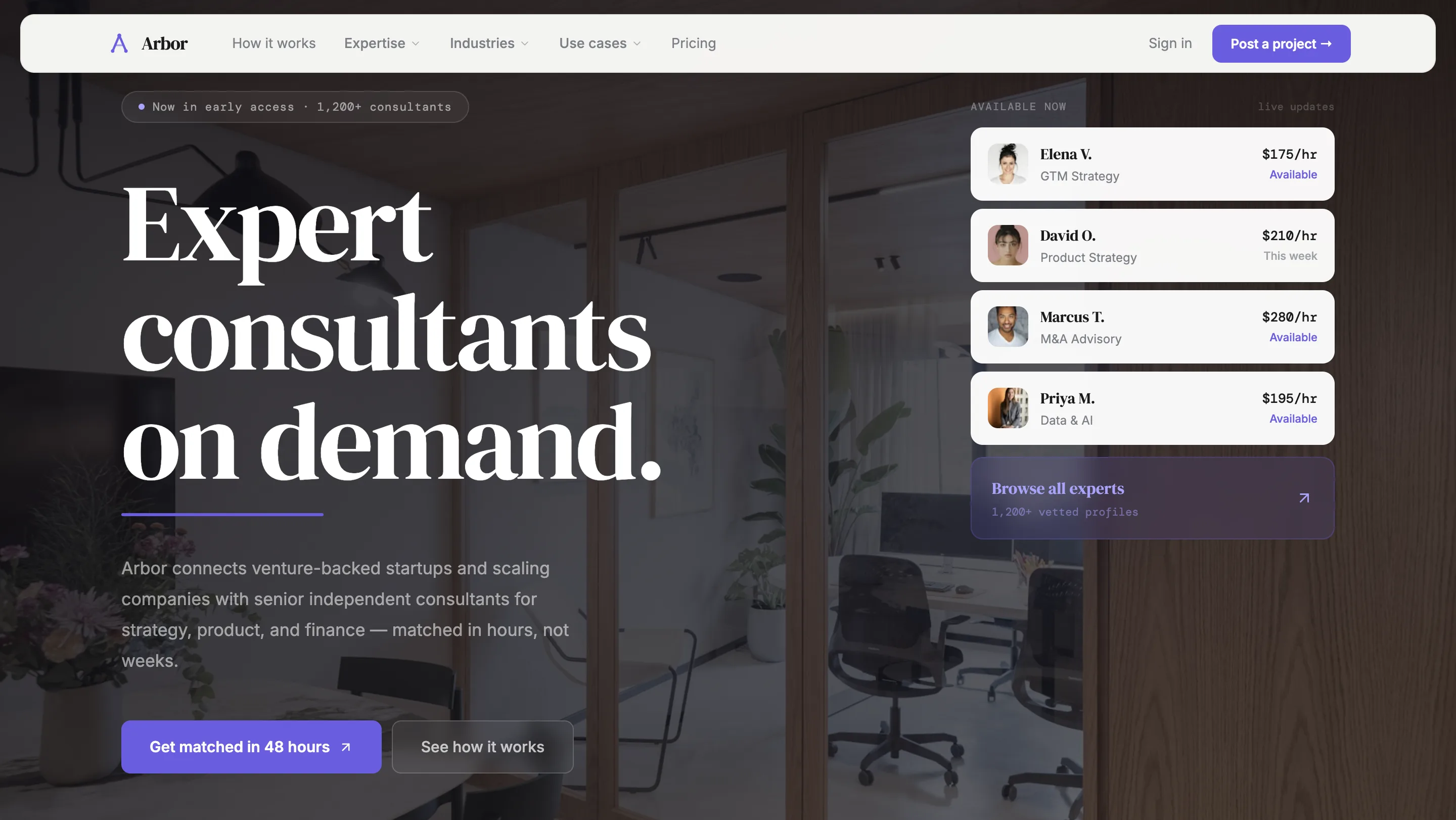 Arbor B2B consultant marketplace concept study overview (illustrative)