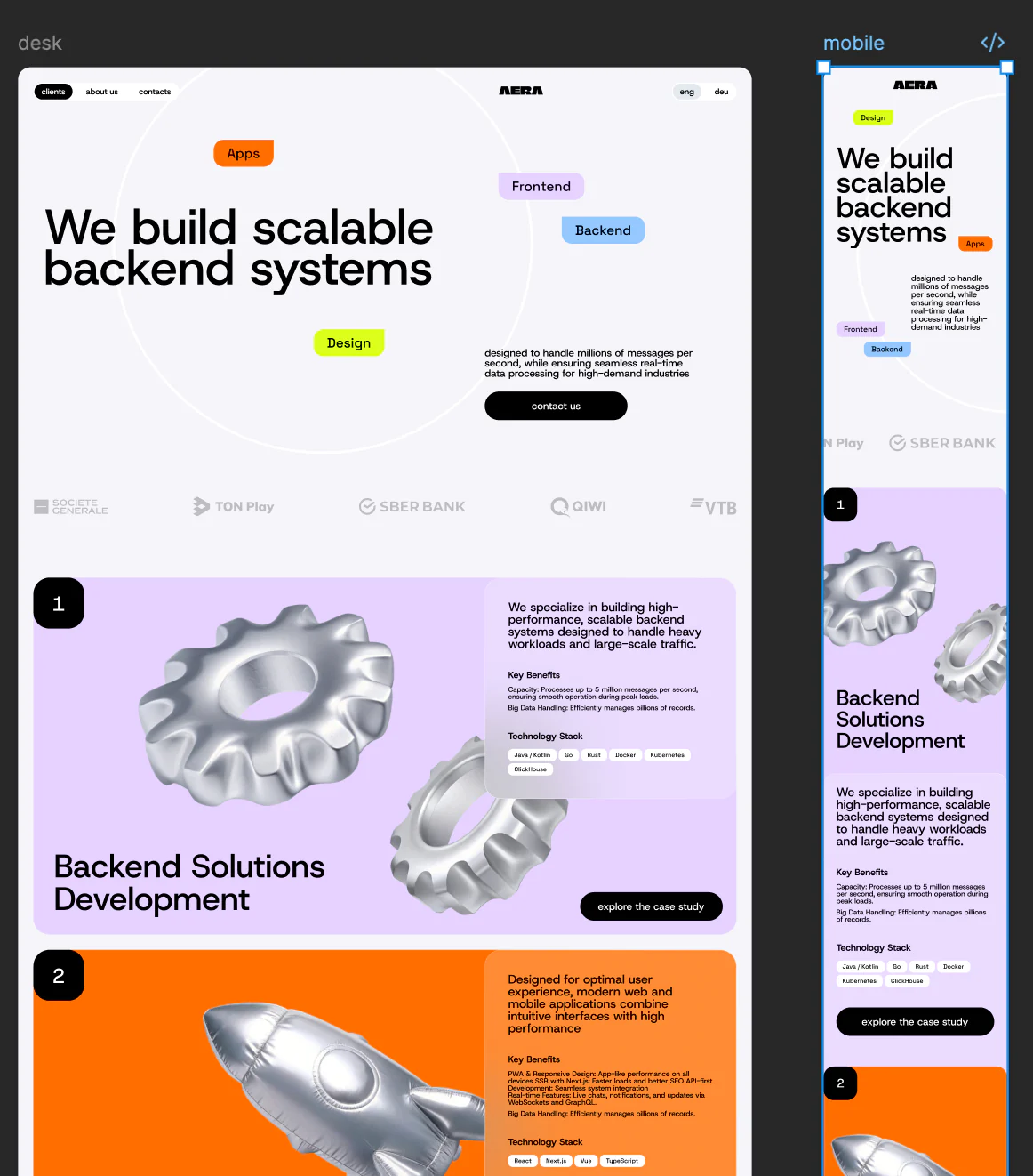 AERA desktop and mobile website layouts shown together in Figma