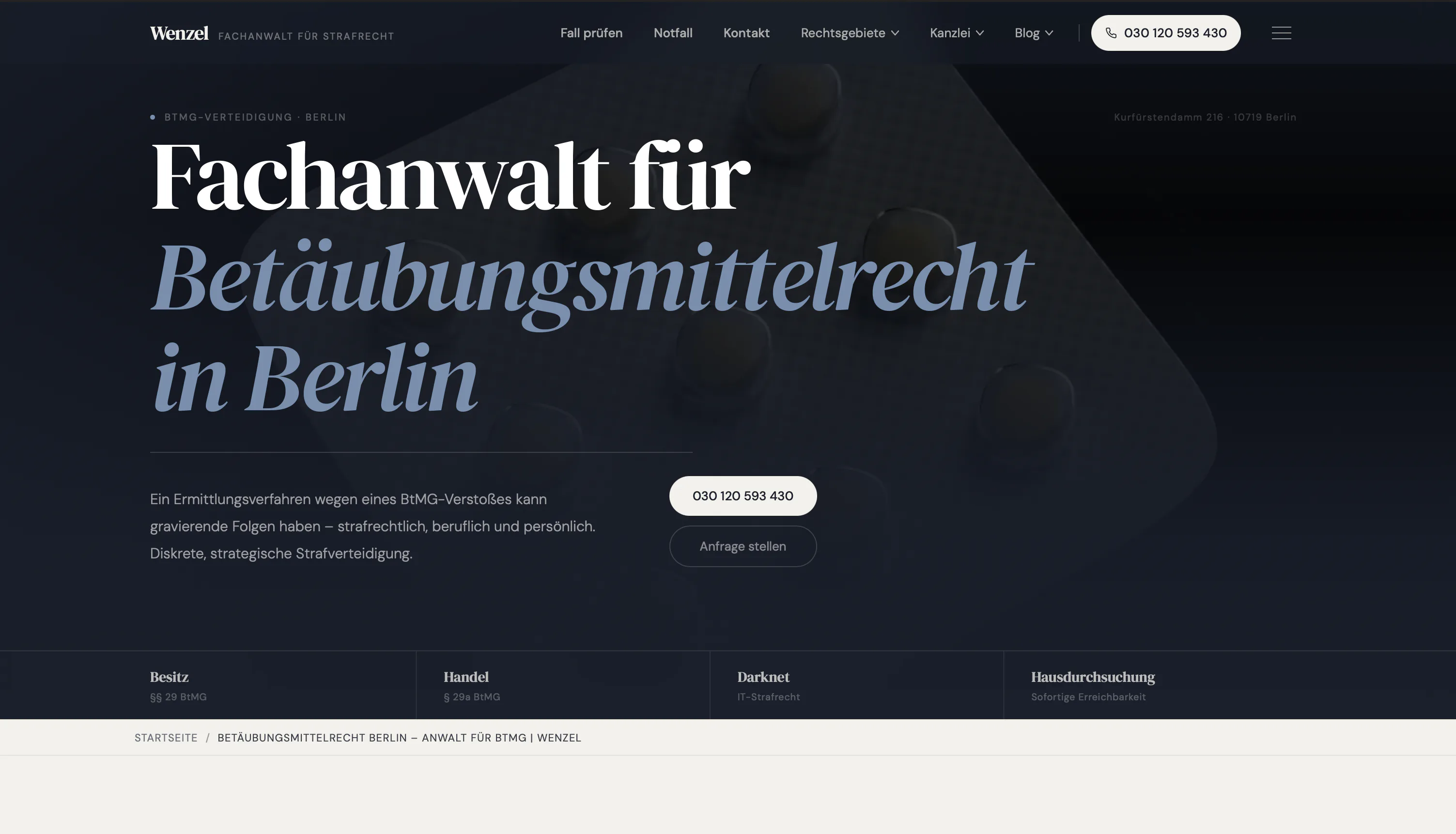 Wenzel narcotics criminal law landing page in Berlin