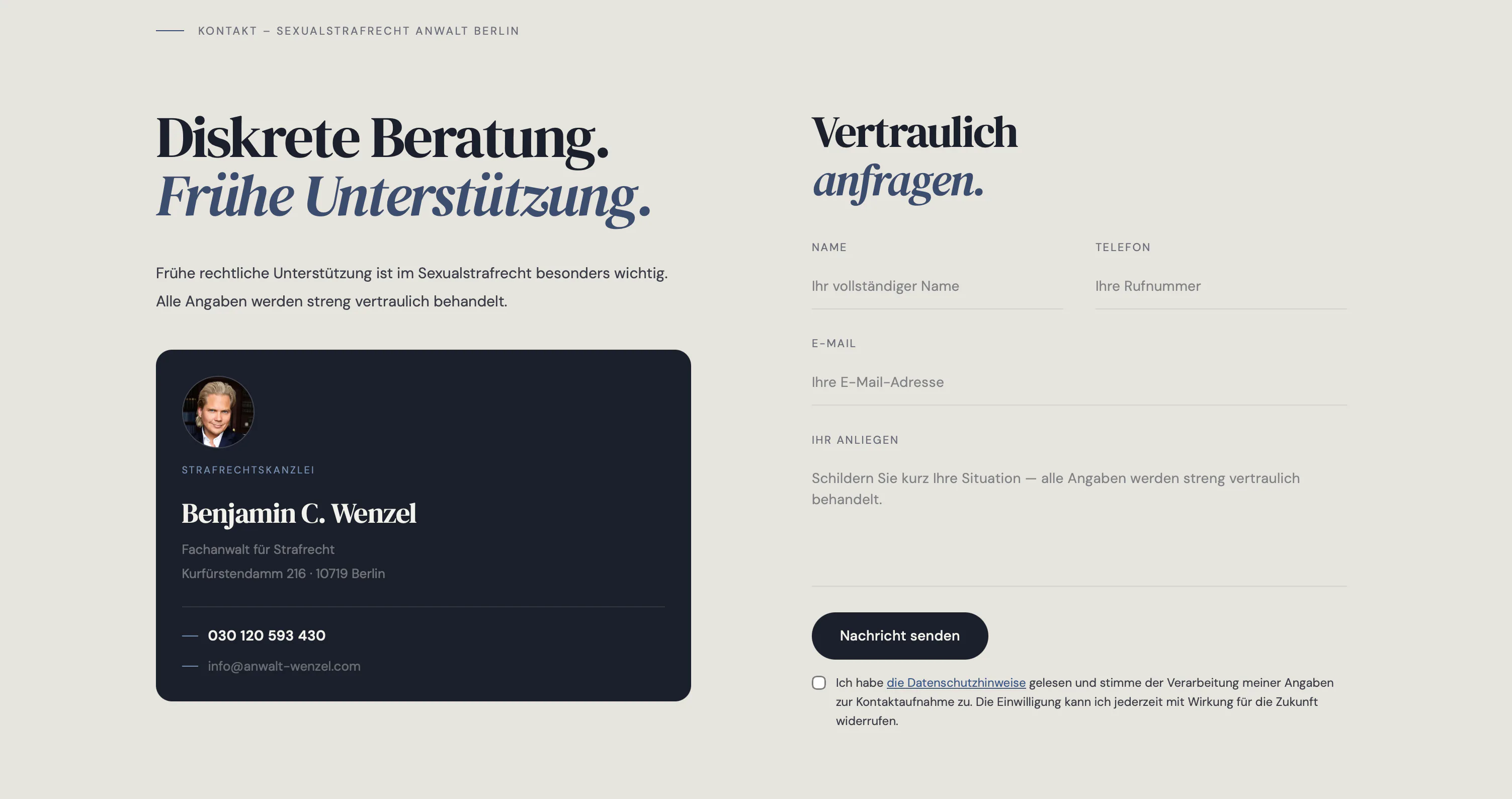 Wenzel confidential legal contact and enquiry form