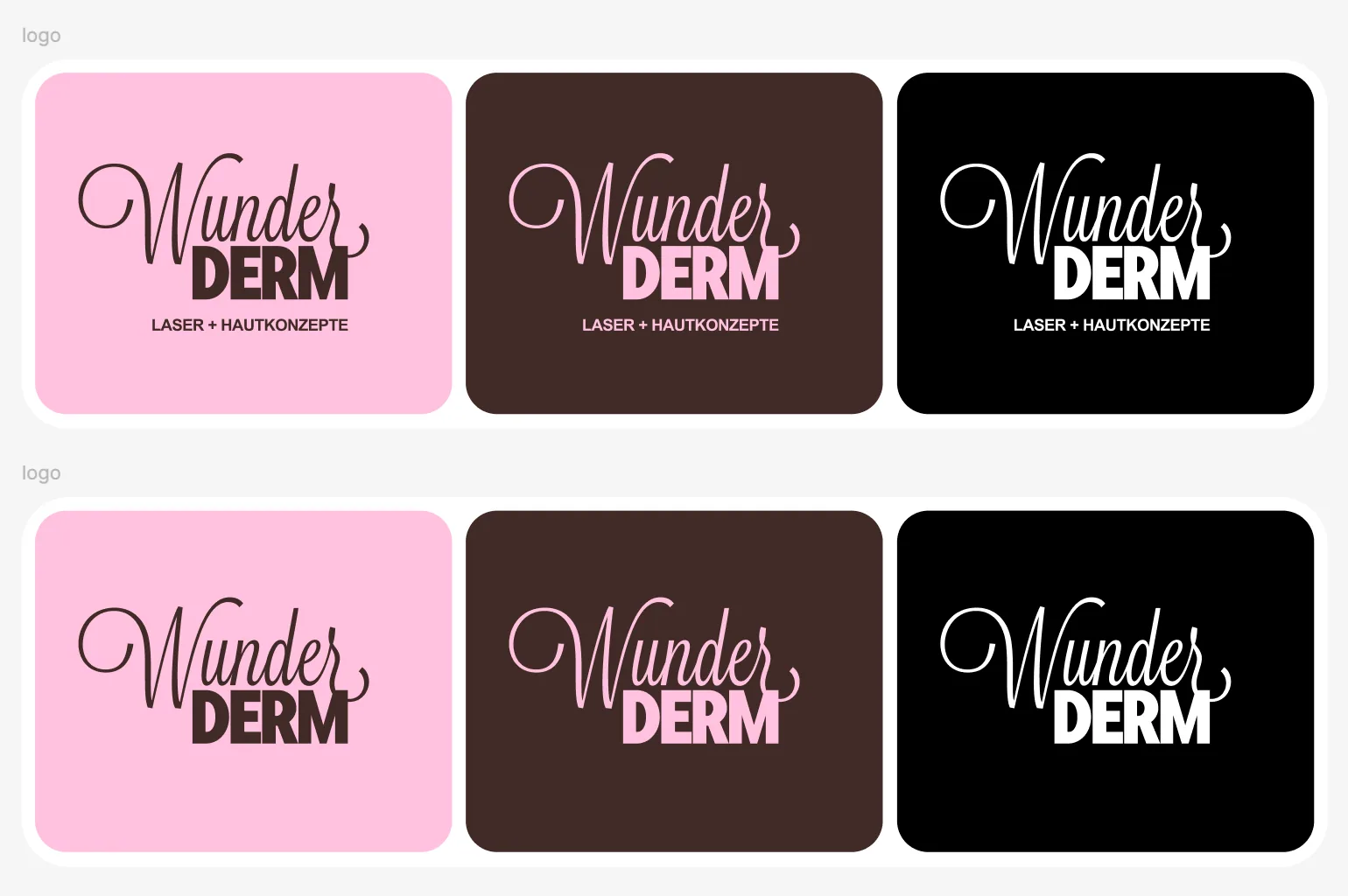 WunderDerm refreshed logo system in pink, brown and monochrome variants
