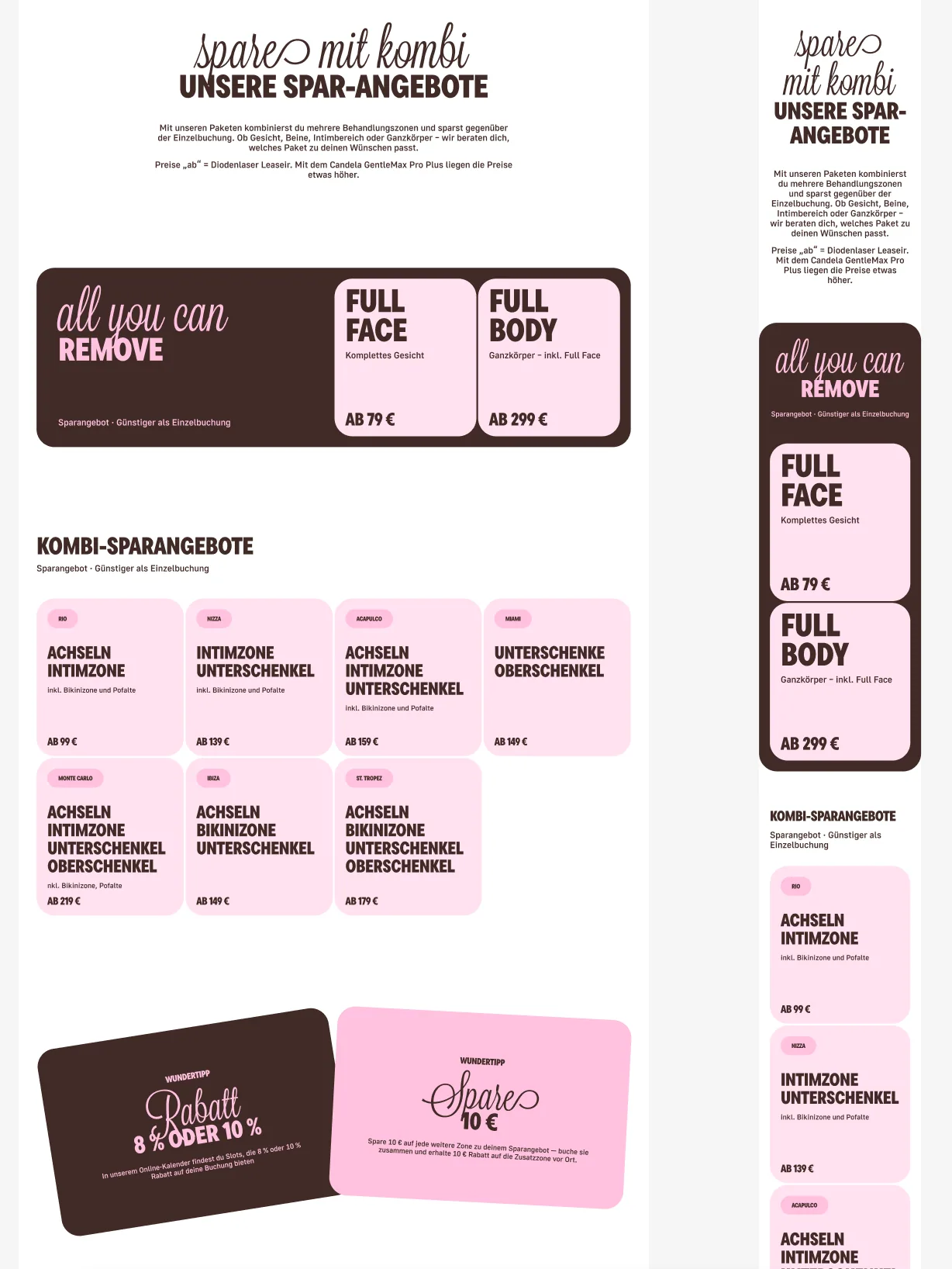 Responsive treatment packages and pricing interface