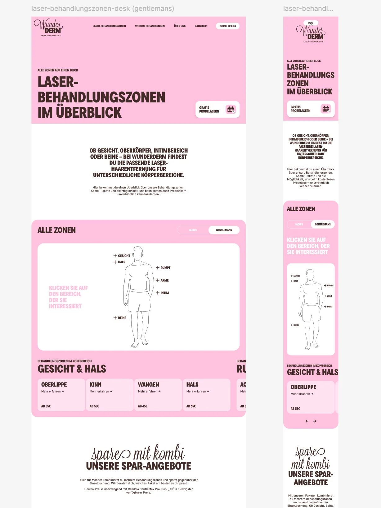 Responsive treatment-zone page for gentlemen