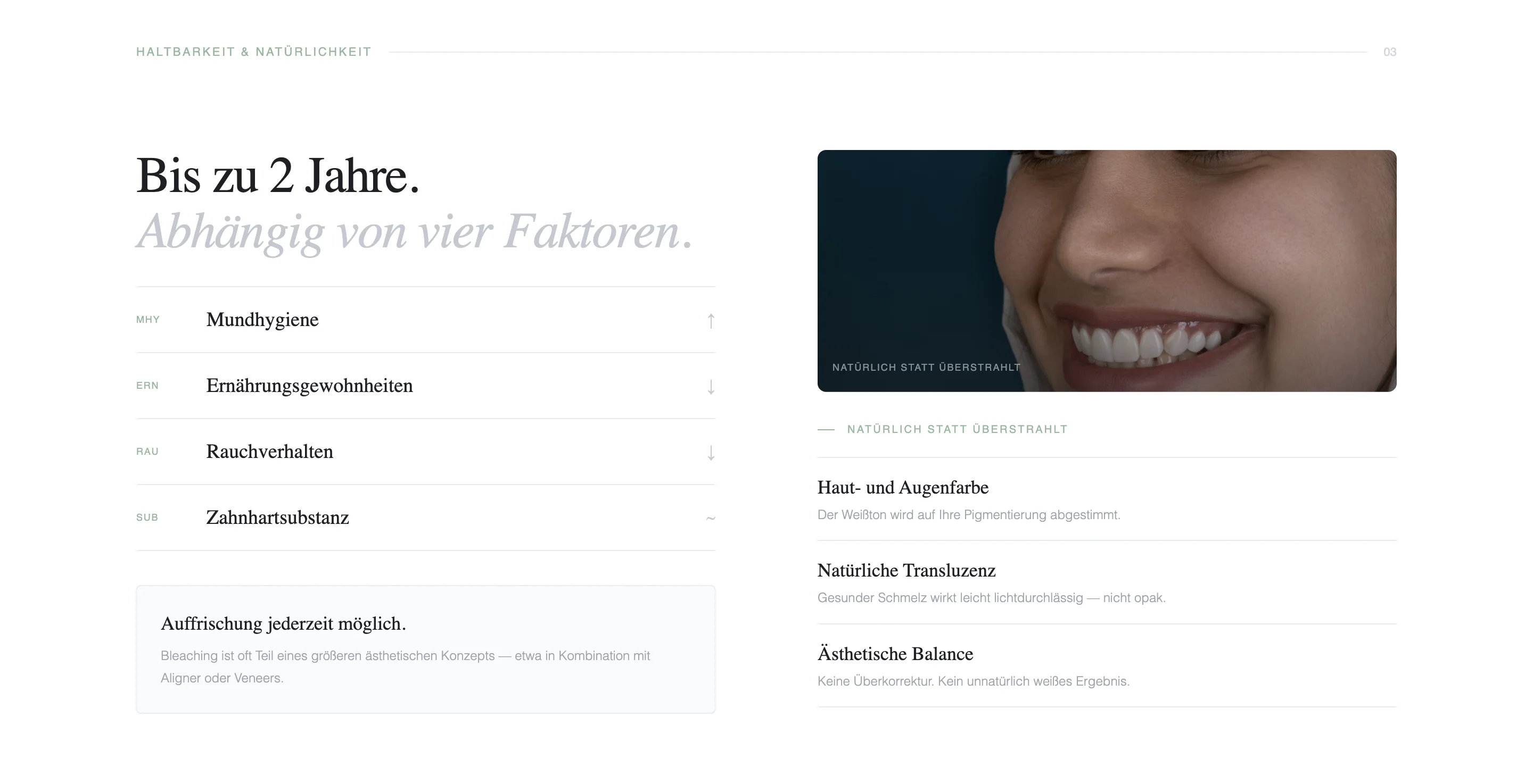 Illustrative website section with topic information blocks (concept)