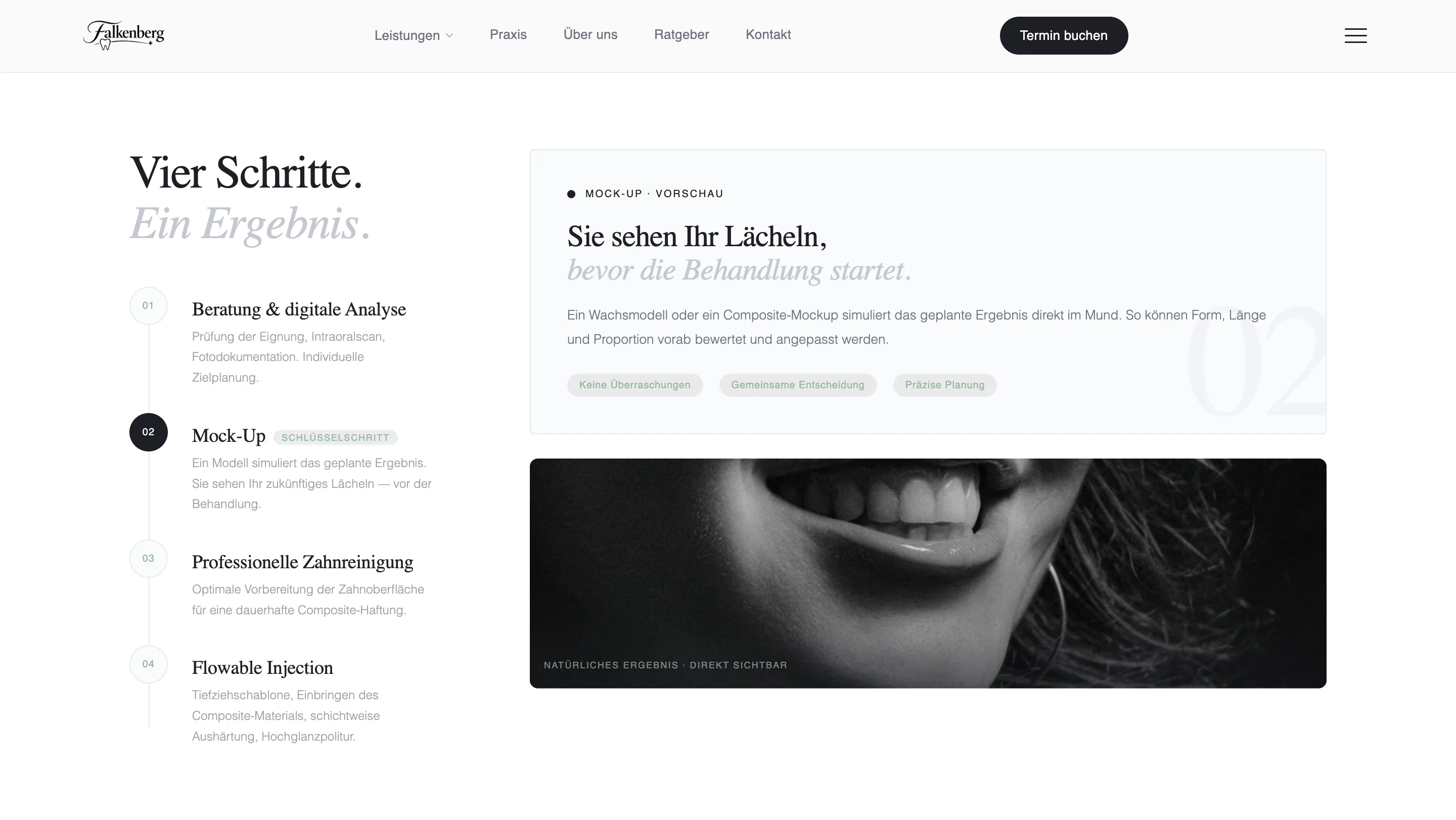 Illustrative service section study with dark design direction (concept)