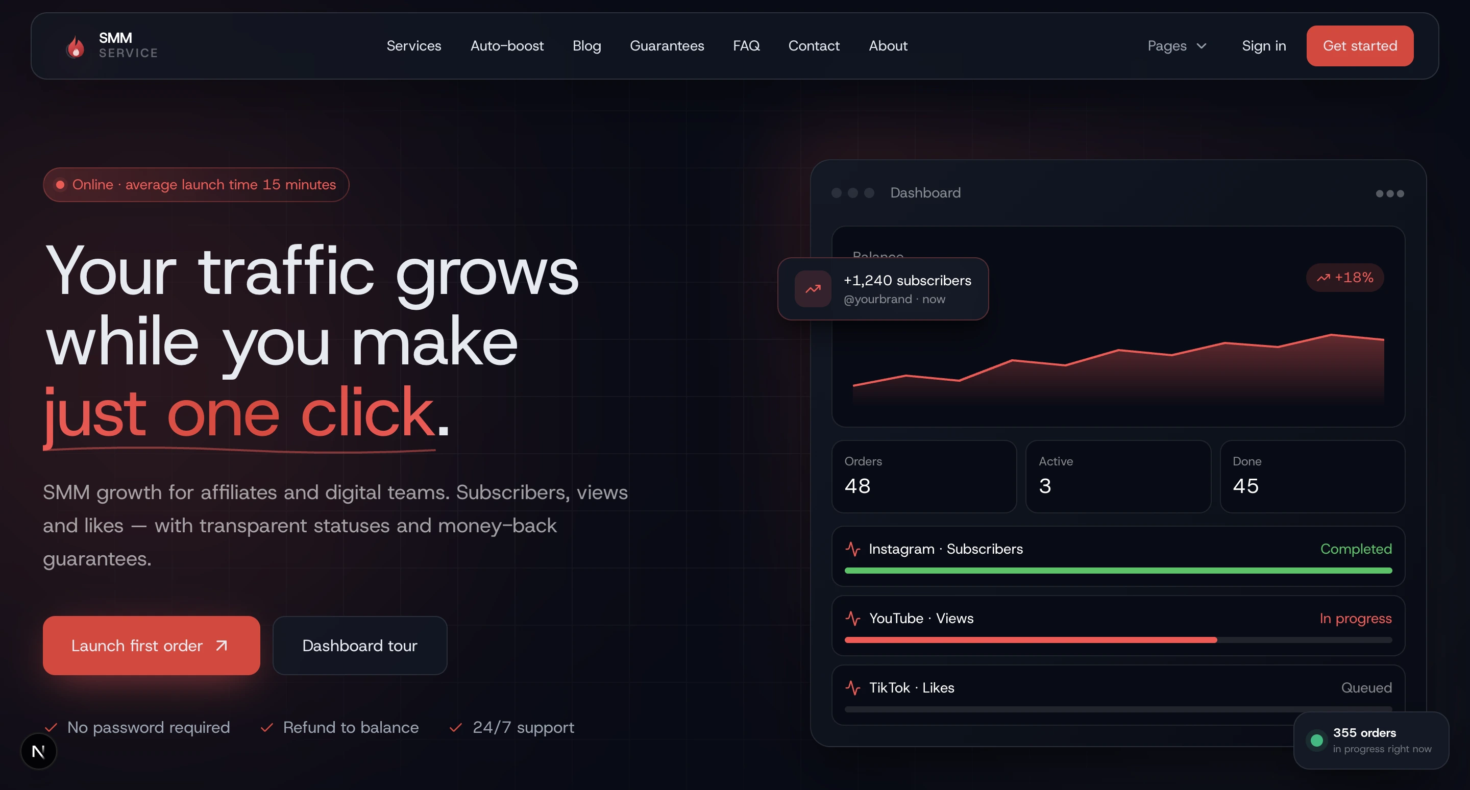 Multi-tenant creator services marketplace with public website, customer dashboard and admin console
