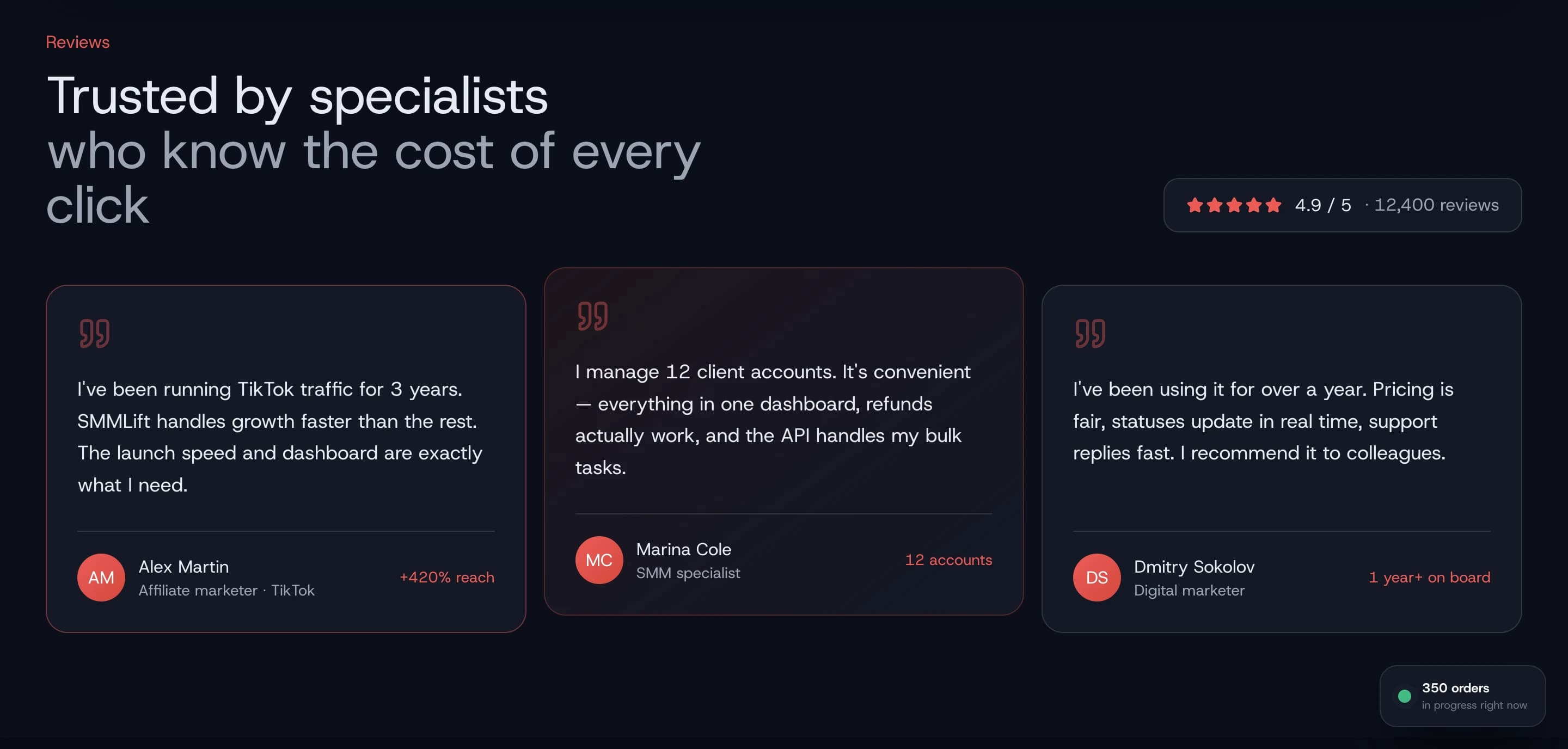 Customer testimonials on the public service marketplace website