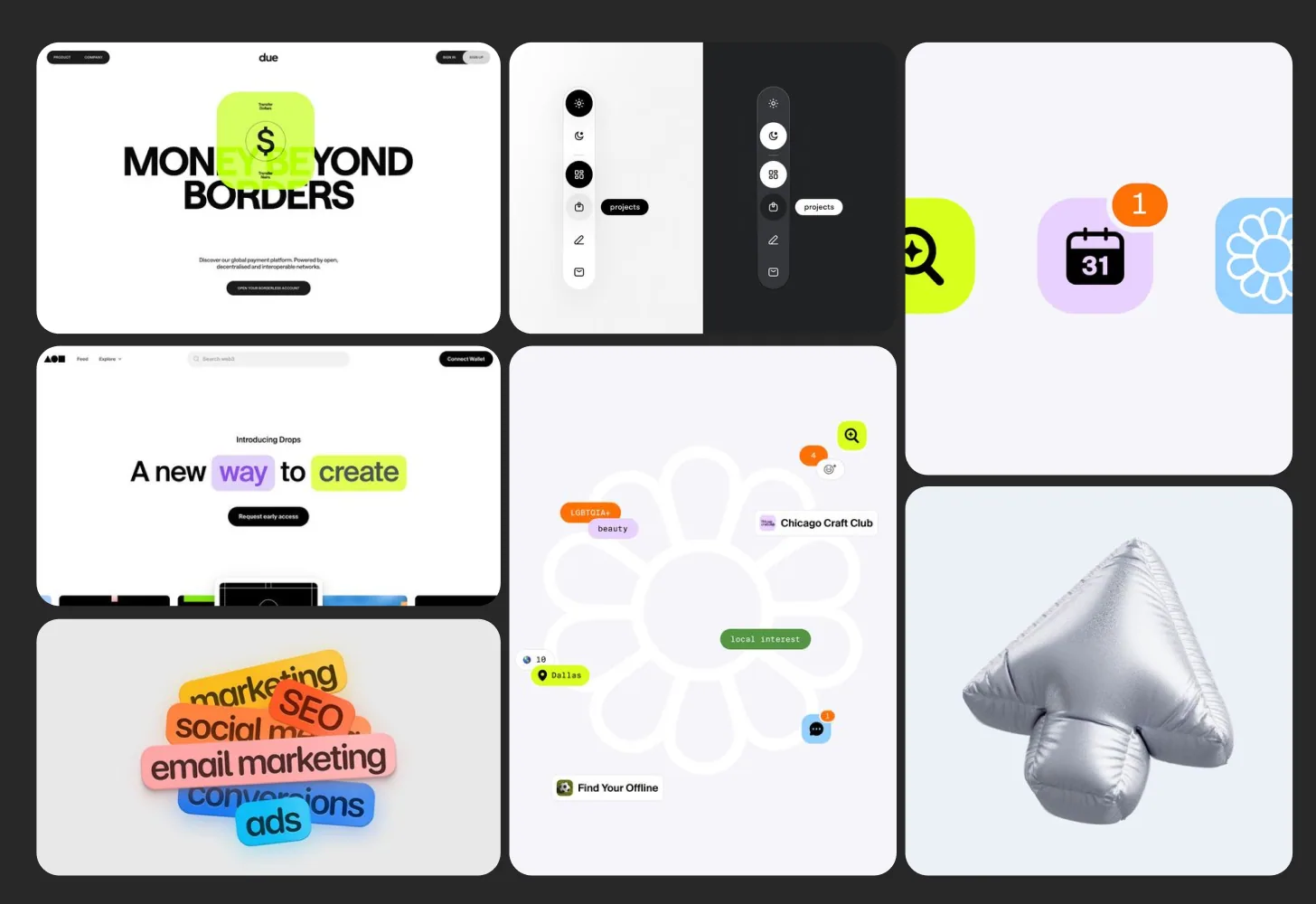 AERA visual research board with digital product references, color and 3D imagery