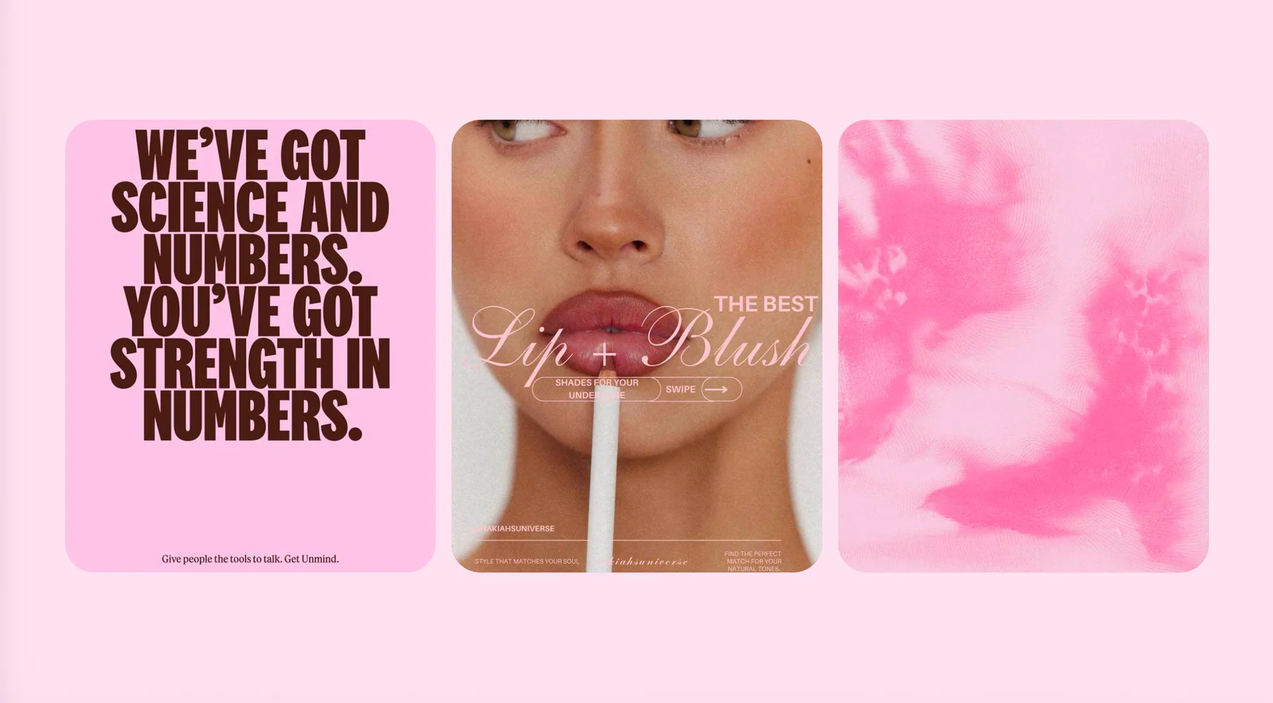 WunderDerm creative direction board using editorial typography, skincare imagery and pink texture