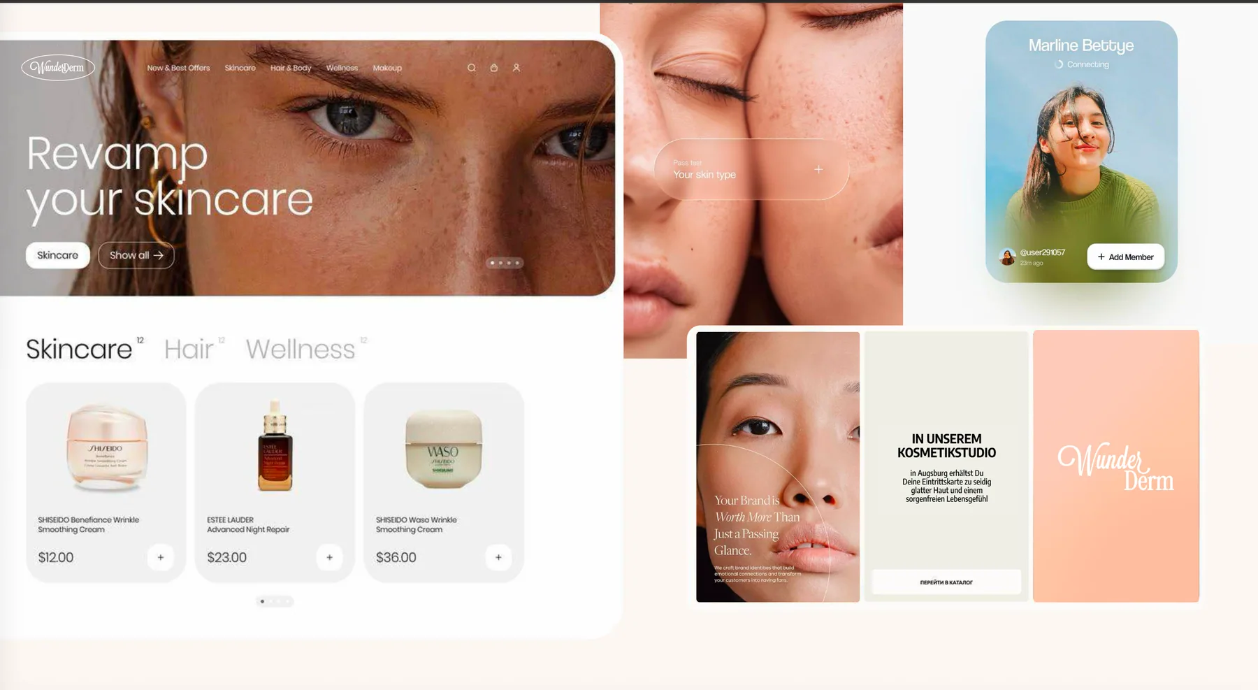 WunderDerm product website direction connecting commerce, skincare content and brand expression