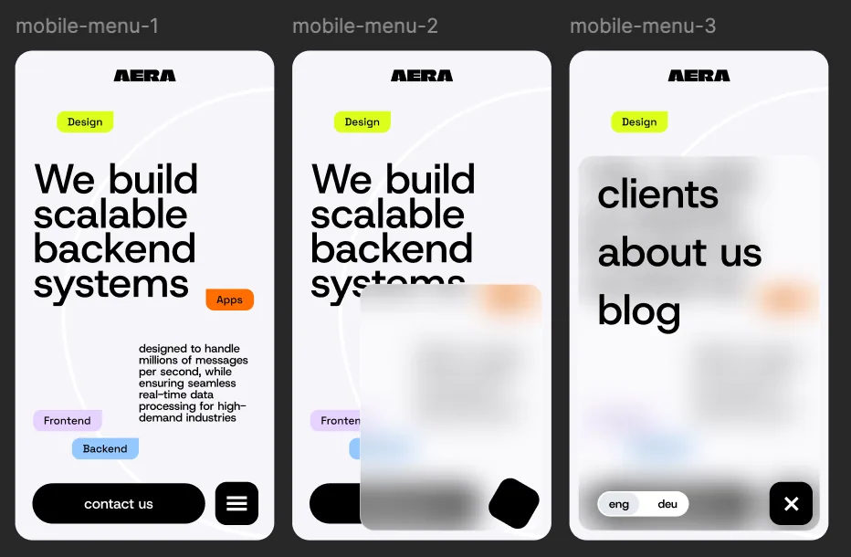 AERA responsive navigation states across mobile screens