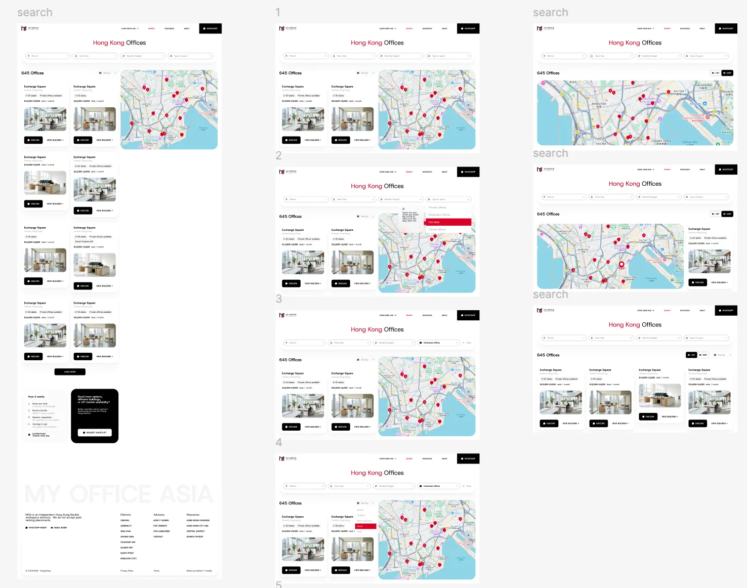 My Office Asia property search layouts and interaction states in Figma