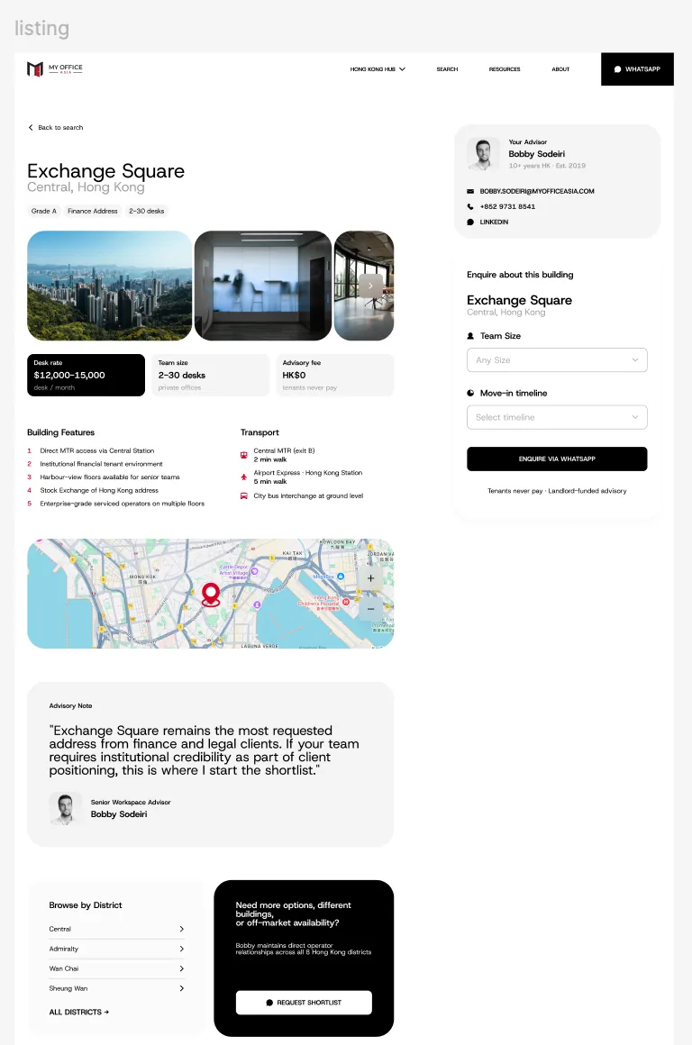 My Office Asia commercial property detail screen