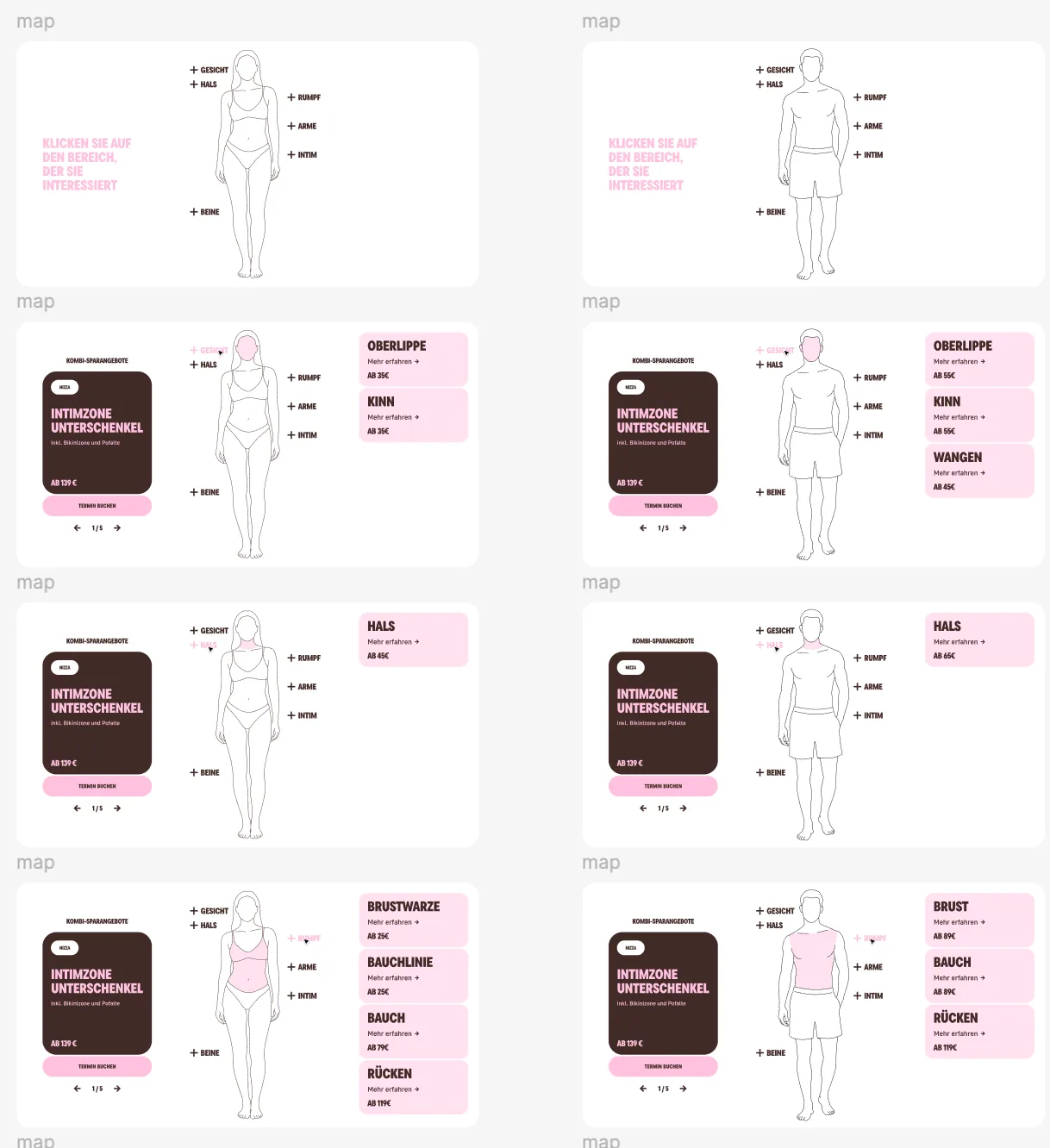 WunderDerm responsive treatment booking flow