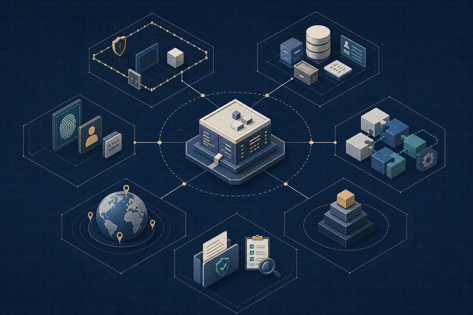 A customer review scope mapped across service boundary, data, identities, integrations, regions, criticality and evidence owners.