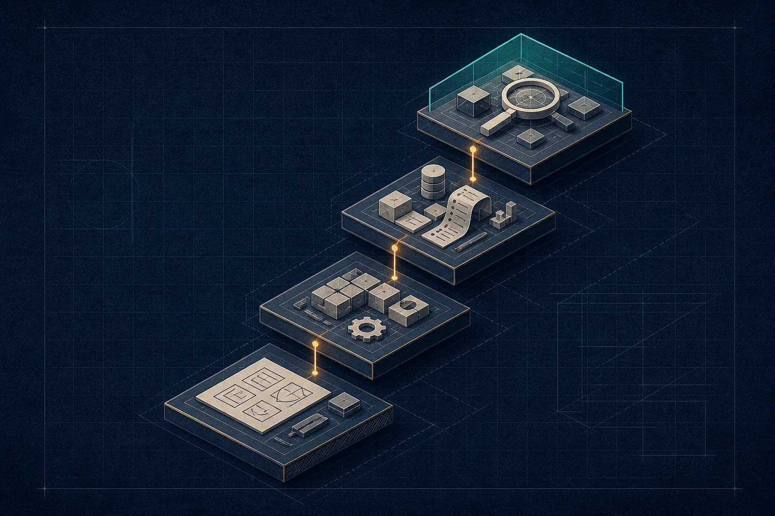 Four evidence layers rising from policy and design through implementation, operating records and scoped independent assurance.