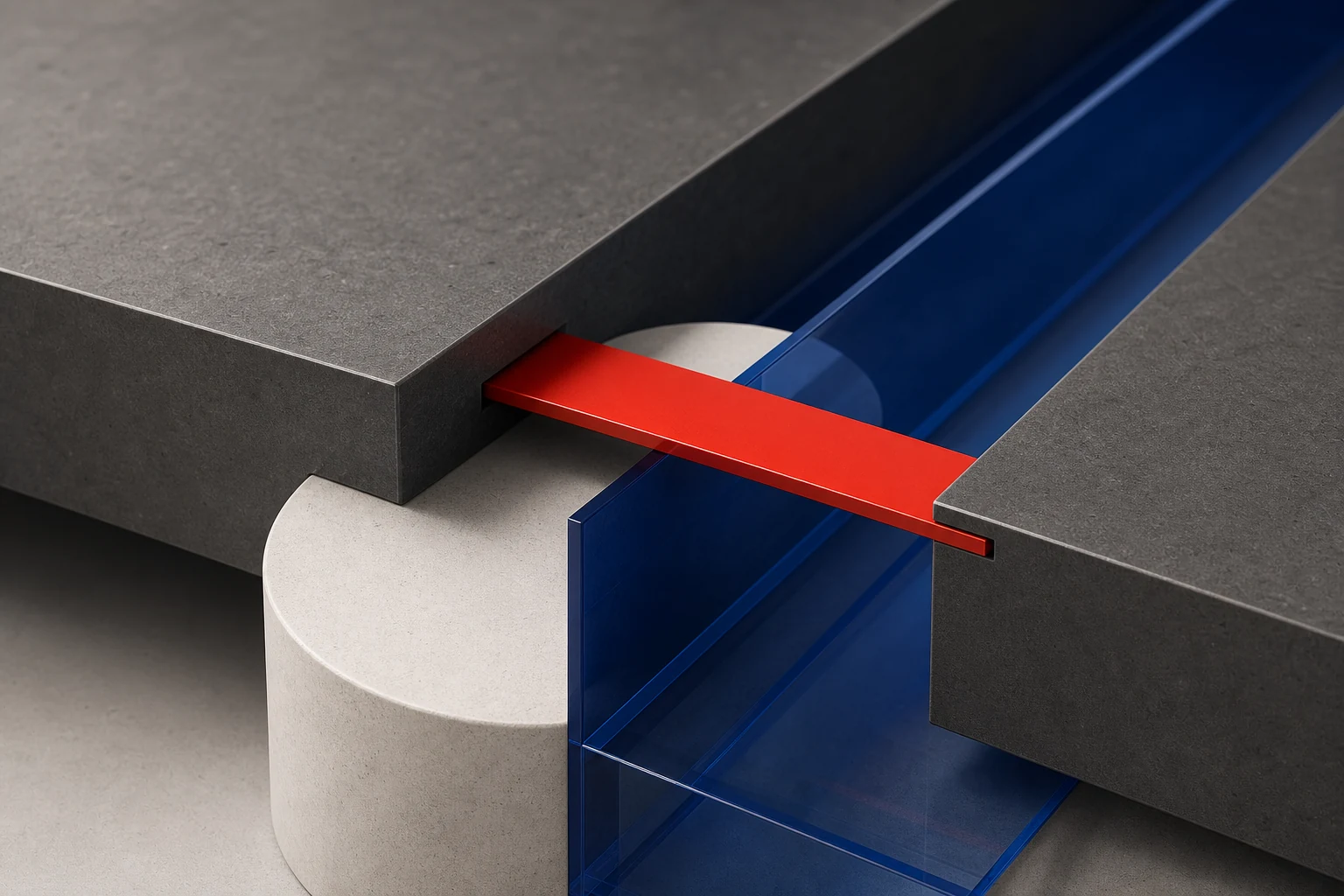 Abstract engineering structure with a red connection detail